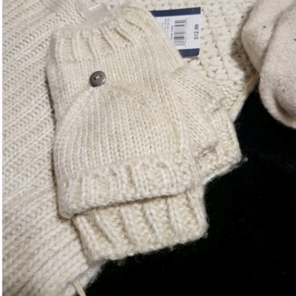 Scarf Mittens Headband 3 Piece Set Universal Thread Beige Cream Knit NWT $40